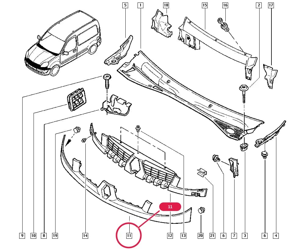 Special technical features code. = \31/ or Special technical features code. = \32/ or Special technical features code. = \37/ or Special technical features code. = \52/ or Special technical features code. = \53/ or Special technical features code. = \54/; Country of application of technical legislation = TLARGE or Country of application of technical legislation = TLBRES or Country of application of technical legislation = TLCOLO or Country of application of technical legislation = TLMEXI or Country of application of technical legislation = TLPARA or Country of application of technical legislation = TLPERO or Country of application of technical legislation = TLURUG; Part to be painted = Yes — FC01 — Bodywork › 55 Protection - external trims / Radiator grille panel