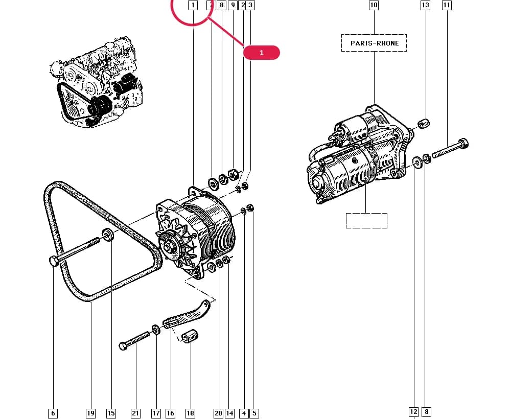 Version = TURBO D, Air conditioning type. = Normal heating; Service exchange = No, Additional details. = See engine peripherals catalogue — B290 — Manual › 16 Starting - Charging / Alternator - Starter motor