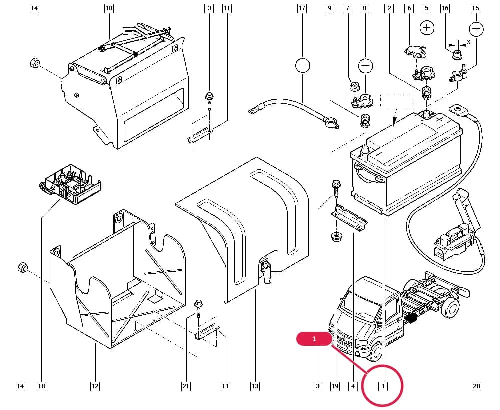 Marking. = 95 AH, Type of battery charging = Dry — FH04 — Upholstery - Electricity › 80 Battery - External lighting / Battery