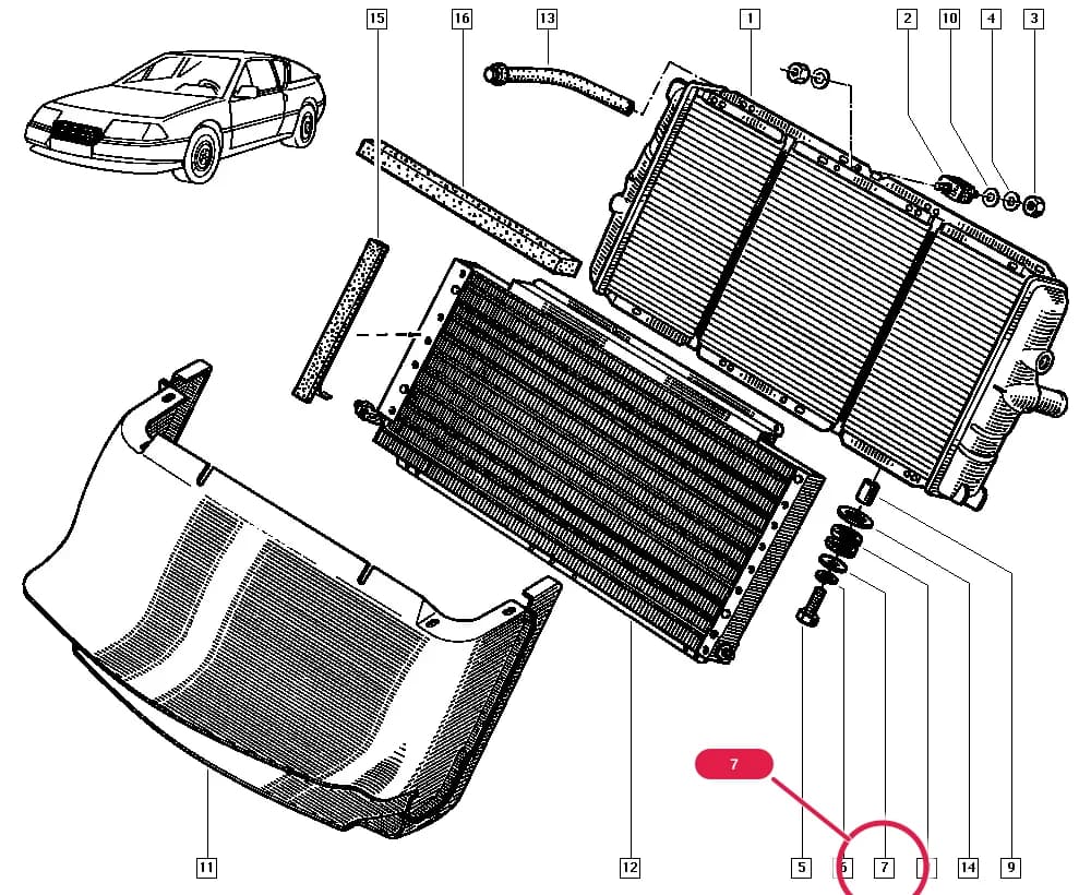 D500 — Manual › 19 Cooling system - Reservoirs - Exhaust system - Engine mounting / Coolant radiator