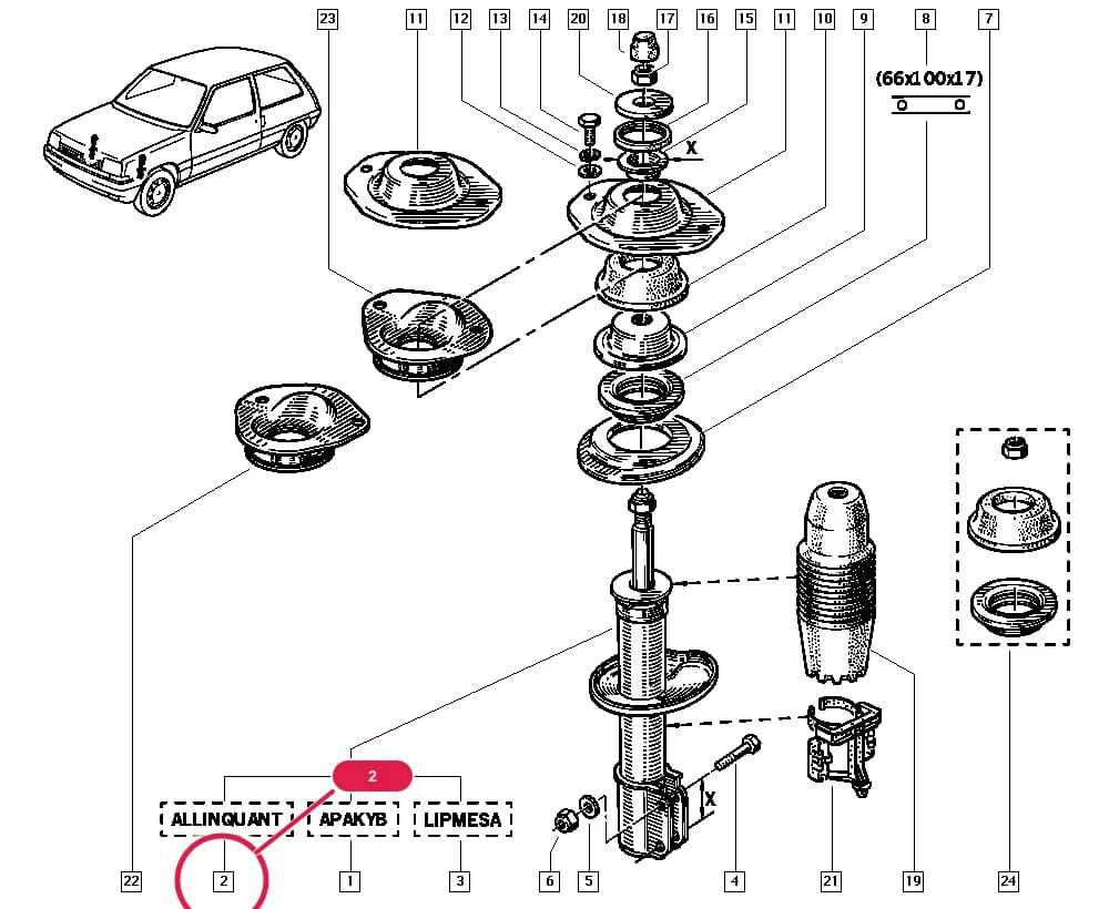 Equipment code not 567 and Equipment code not 566 and Equipment code not 420 and Equipment code not 161, NFAB = A, Vehicle fabrication number < 0041642, Vehicle fabrication number >= 8706; Equipment code not 567 and Equipment code not 566 and Equipment code not 420 and Equipment code not 161, NFAB = H, Vehicle fabrication number < 0001685, Vehicle fabrication number >= 8706; Equipment code not 567 and Equipment code not 566 and Equipment code not 420 and Equipment code not 161, NFAB = E, Vehicle fabrication number < 0067617, Vehicle fabrication number >= 8706; Equipment code not 567 and Equipment code not 566 and Equipment code not 420 and Equipment code not 161, NFAB = F, Vehicle fabrication number < 0269456, Vehicle fabrication number >= 8706; Equipment code not 567 and Equipment code not 566 and Equipment code not 420 and Equipment code not 161, NFAB = J, Vehicle fabrication number < 0019008, Vehicle fabrication number >= 8706; (X) dimension = 54 or (X) dimension = 56 — C401 — Manual › 32 Non bearing front elements / Shock absorber
