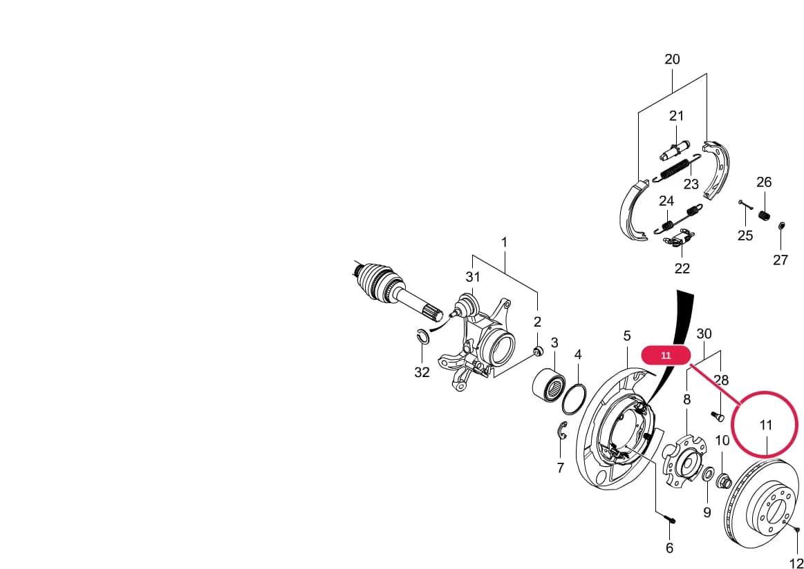 VENTILATED;Options: MULTI-LINK — Kyron — Chassis › 4221 REAR KNUCKLE & HUB(MULTI LINK)