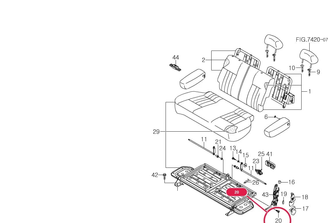 Musso — Interior & Exterior › 7520 REAR SEAT PARTS