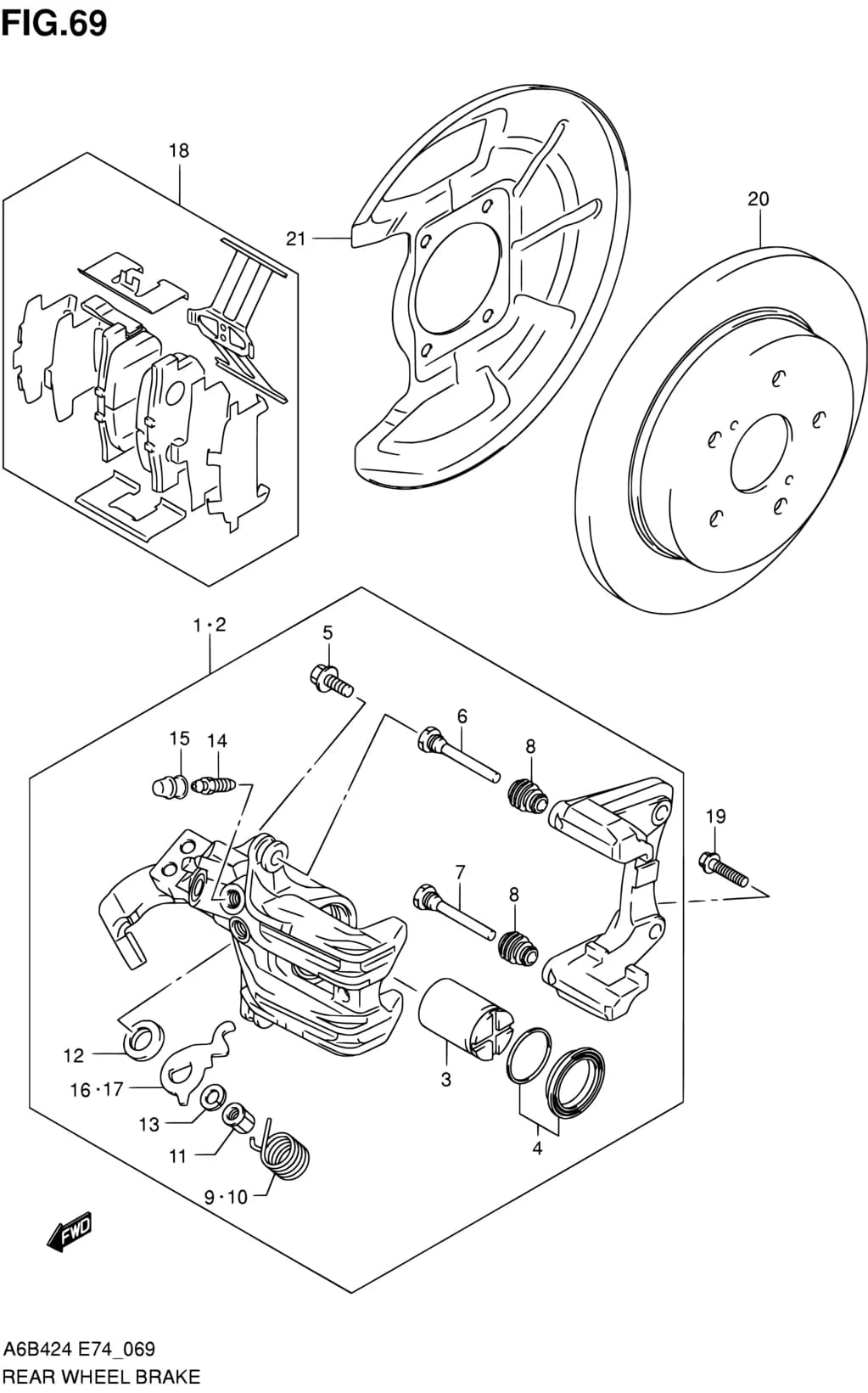 A6B424 (E74) — Brake › 69 - REAR WHEEL BRAKE
