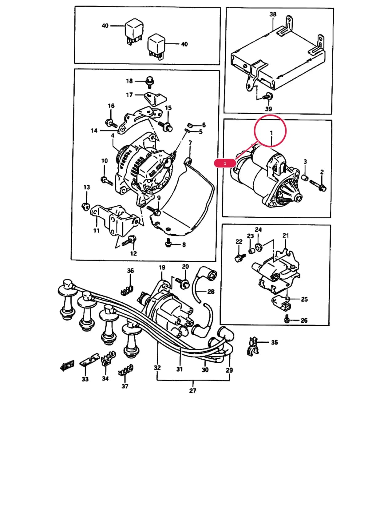 MT:PRODUCT OF JAPAN — SF413 (E03,E33:MY 1989) — Engine Electrical › 80 - ENGINE ELECTRICAL (DOHC)