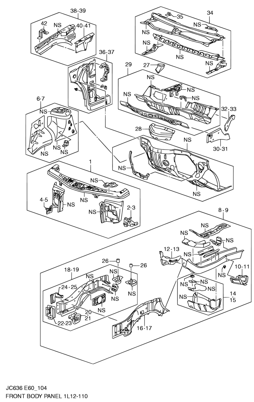 JC636 (E10,E49,E60,E62,E63,E71:MY 2007) — Body › 104 - FRONT BODY PANEL