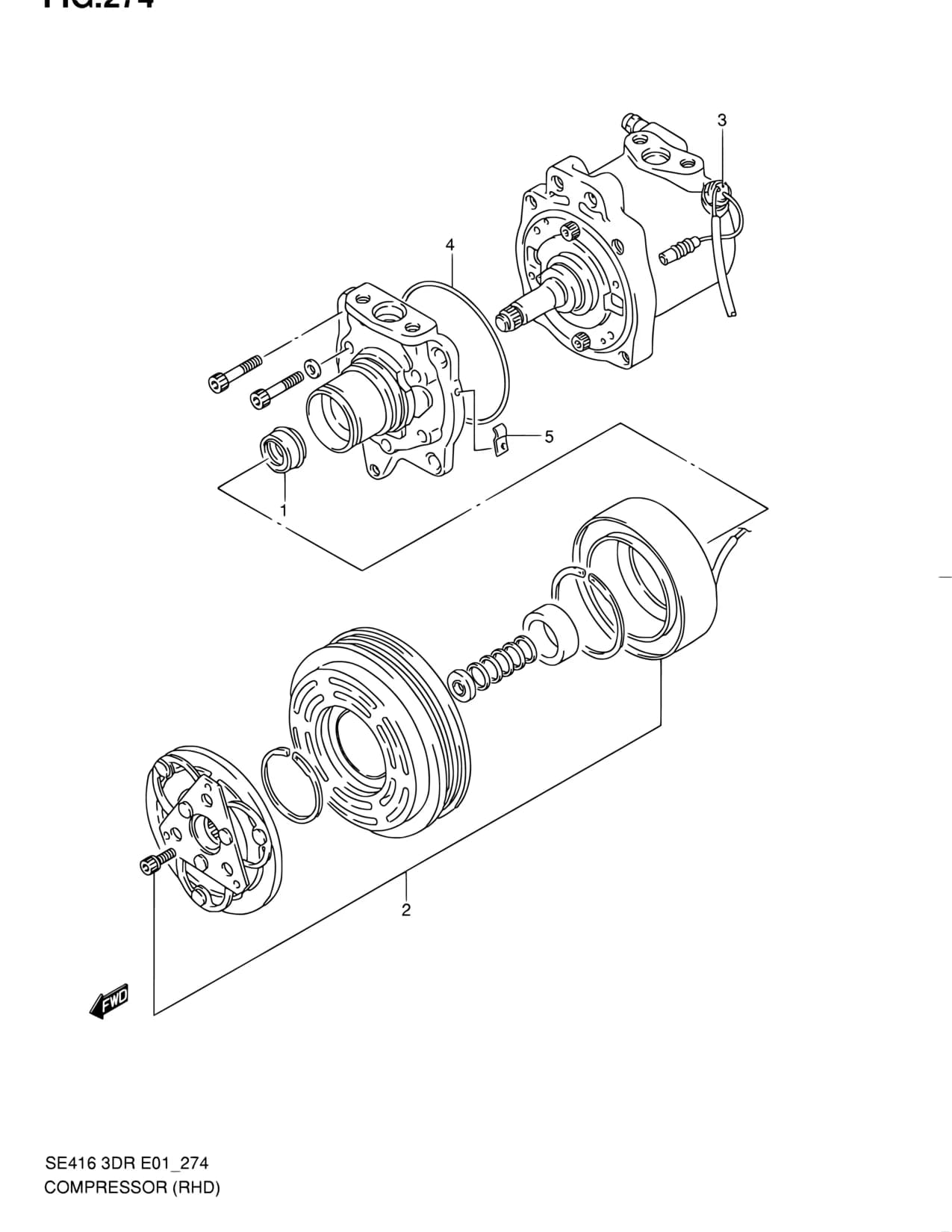 COMPRESSOR & MAGNET CLUTCH — SE416 (3DR) — Air Conditioning › 274 - COMPRESSOR (RHD)