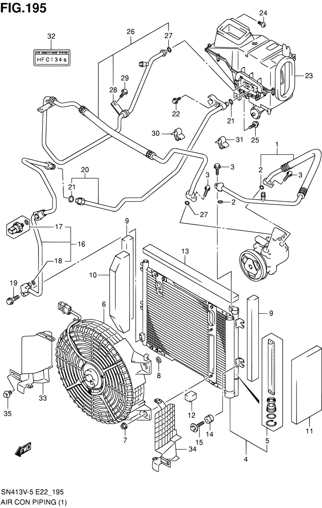 SN413V-6 (E02,E05,E10,E11,E21,E22,E24,E37,E38,E42,E43,E54,E85,E90,E96) — Air Conditioning › 195 - AIR CON PIPING (SN413V:LHD)