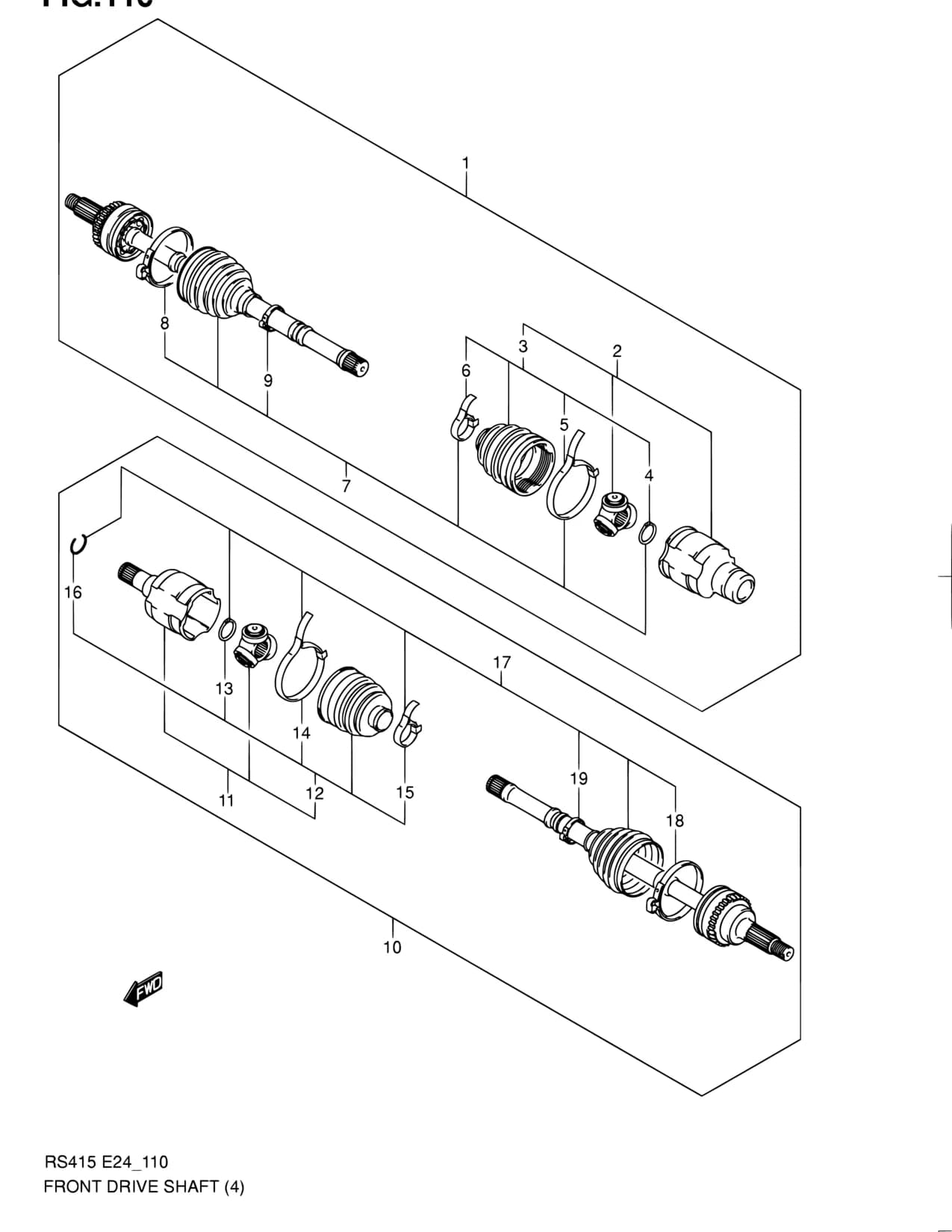 TYPE 1,2 ->44101-63J21 — RS415 — Suspension › 110 - FRONT DRIVE SHAFT (RS415:MT)
