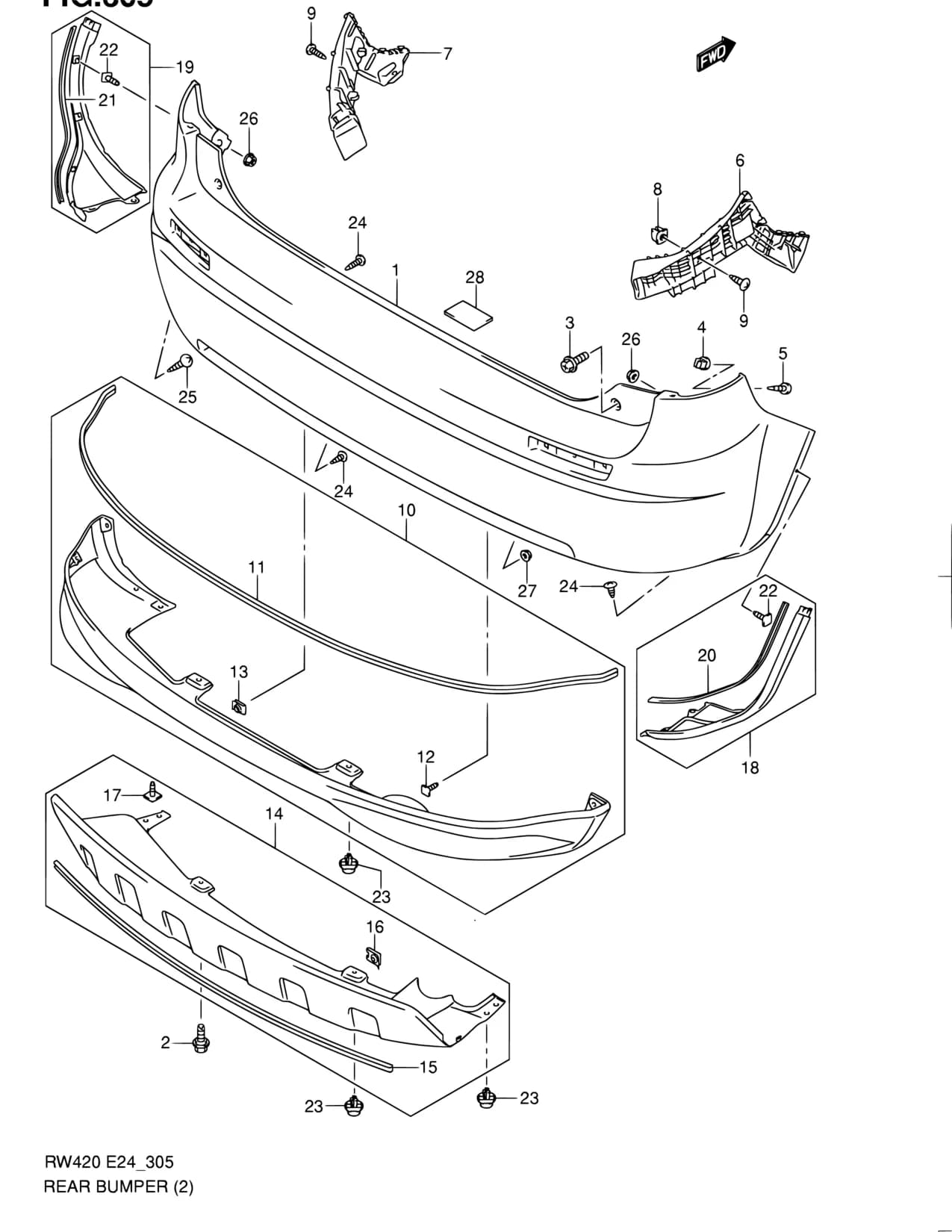 RW415 — Body › 305 - REAR BUMPER (TYPE 1,2,3:5DR)