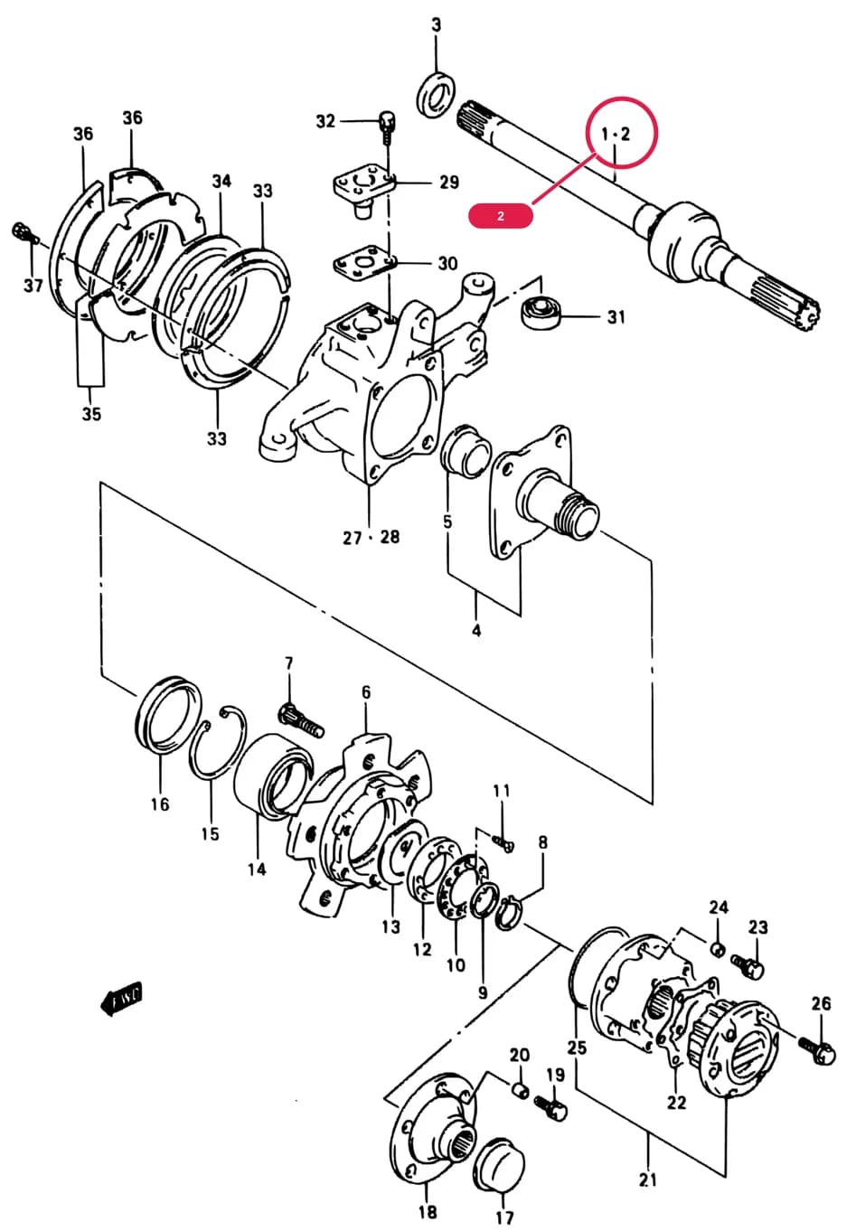Q,V:TYPE 8,->44102-83350 — SJ413-9 — Suspension › 67 - FRONT AXLE