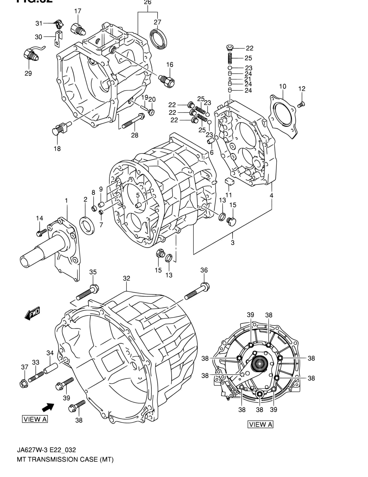 JA627W-3 — Transmission › 32 - MT TM CASE (MT)