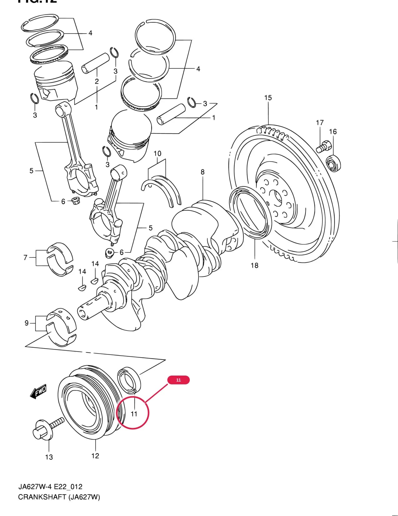 JA627W-4 — Engine › 12 - CRANKSHAFT (JA627W)