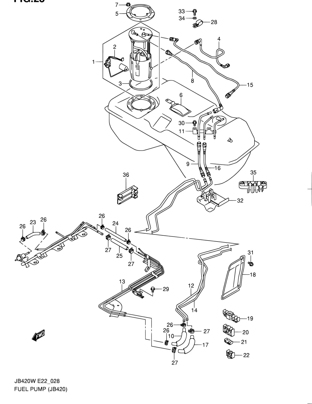 JB420W-2 (E01,E02,E09,E10,E11,E22,E24,E30,E43,E53,E54,E74,E85,E87,E96) — Fuel › 28 - FUEL PUMP (JB420W)