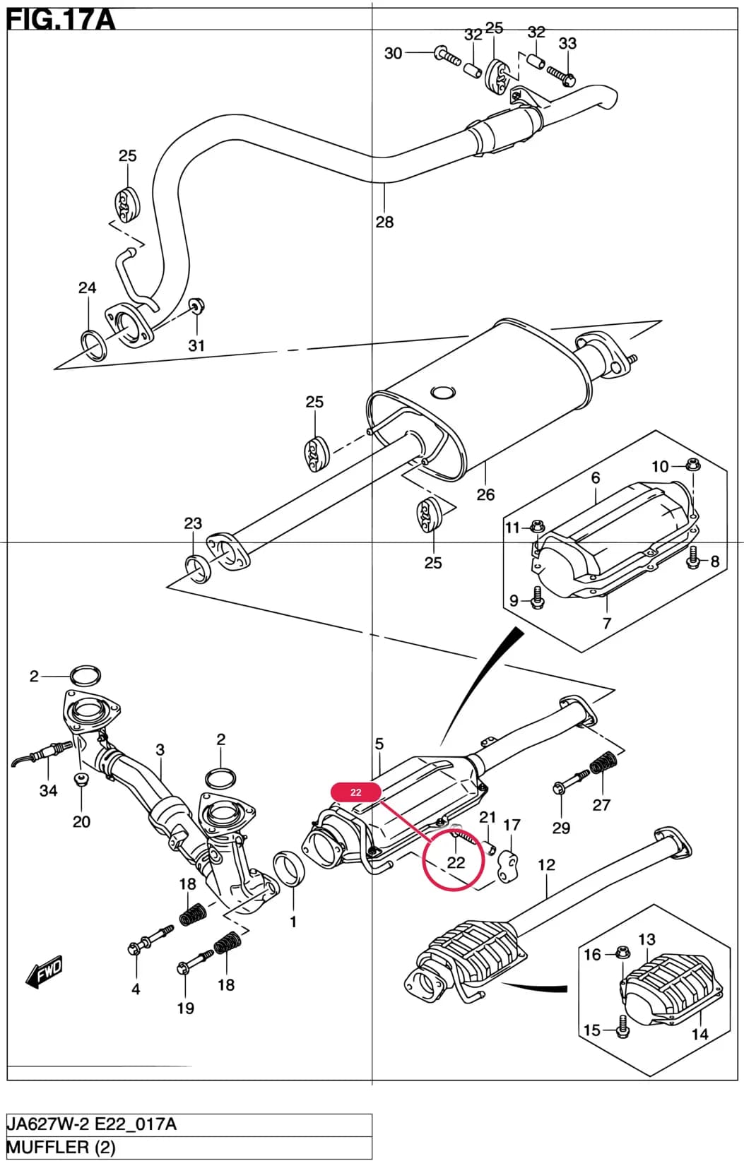 JA627W-2 (E02,E06,E10,E11,E21,E22,E24,E37,E38,E43,E50,E54) — Exhaust › 17A - MUFFLER