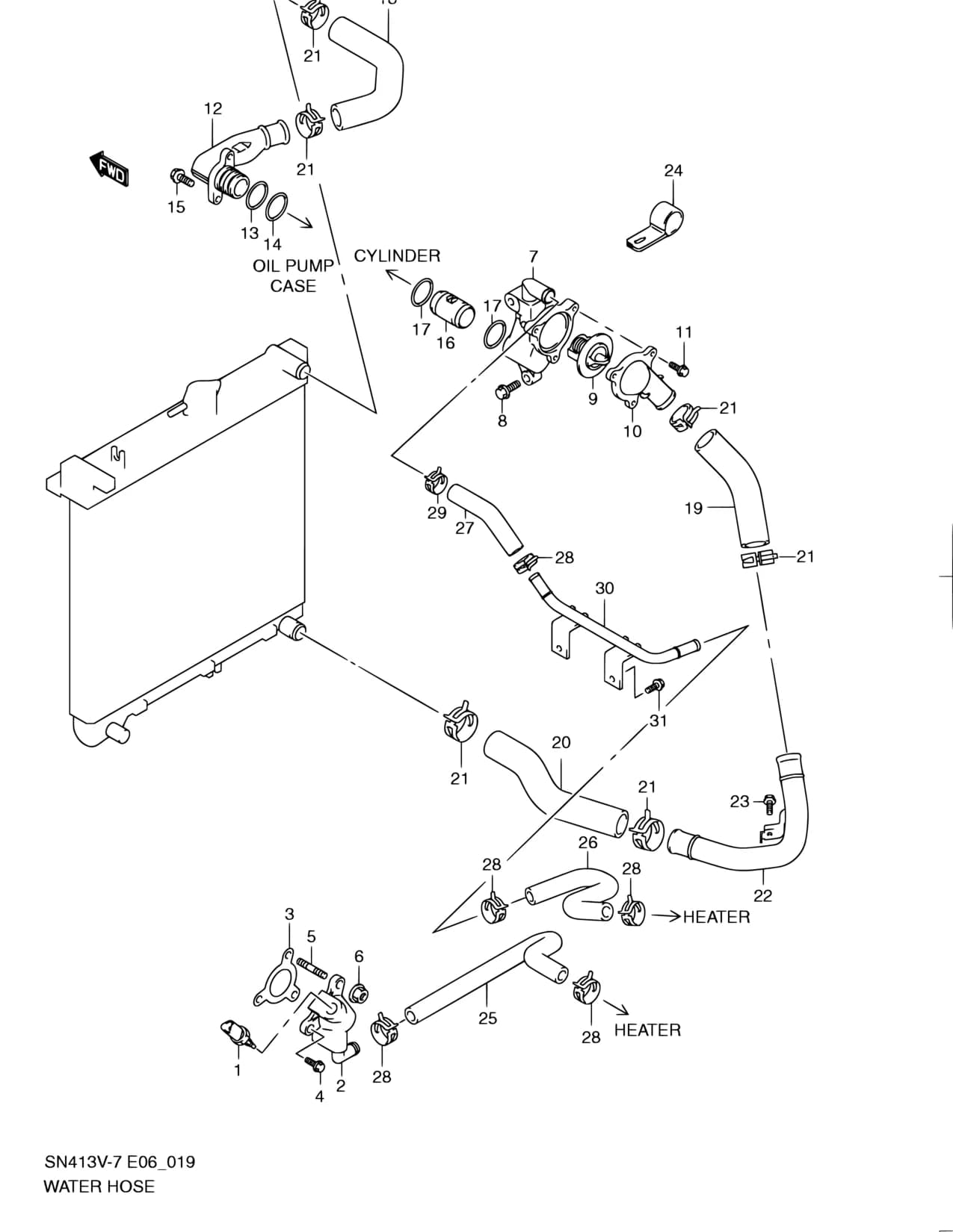 SN413V-7 (E06) — Cooling › 19 - WATER HOSE