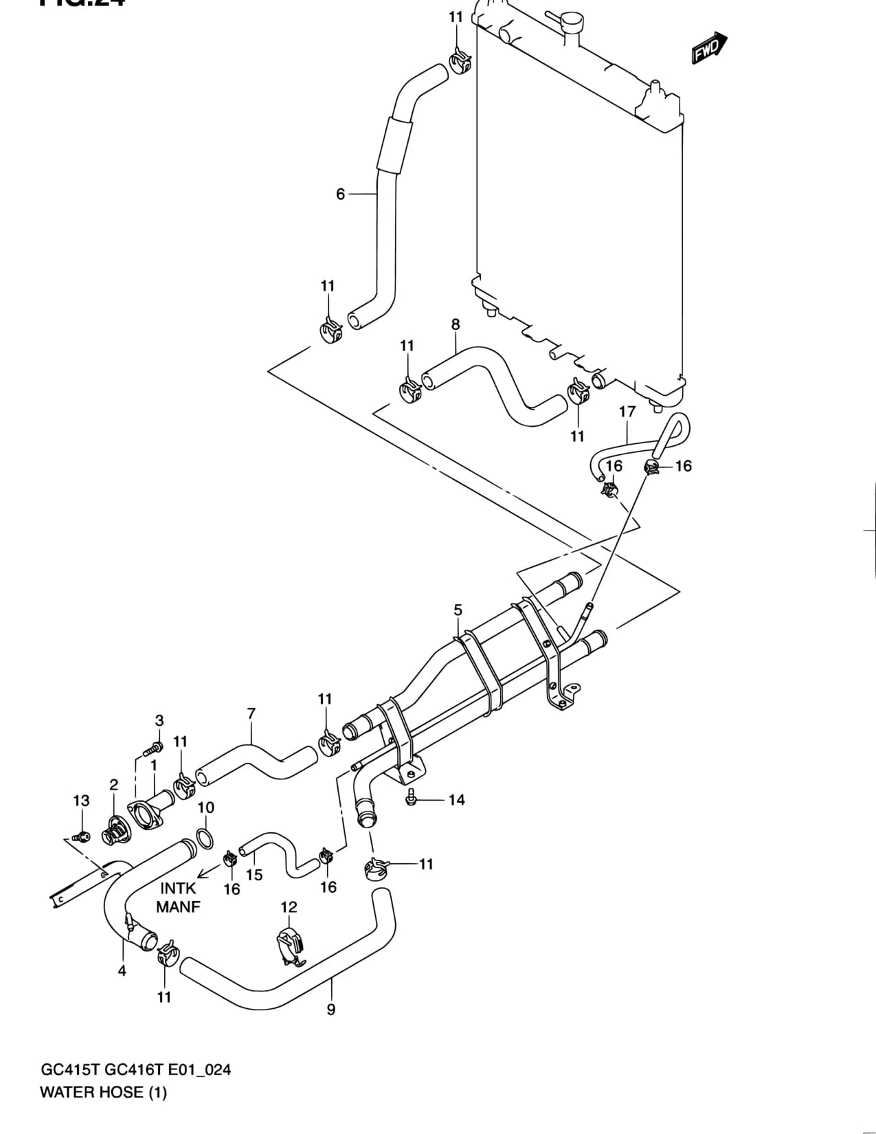 GC415T — Cooling › 24 - WATER HOSE (N/HEATER)