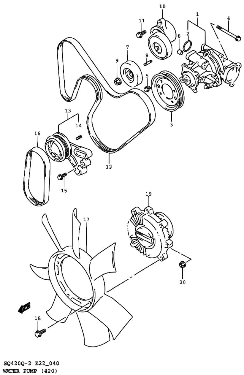 SQ420Q (MY:01-04,CAMI) — Cooling › 40 - WATER PUMP (SQ420Q)