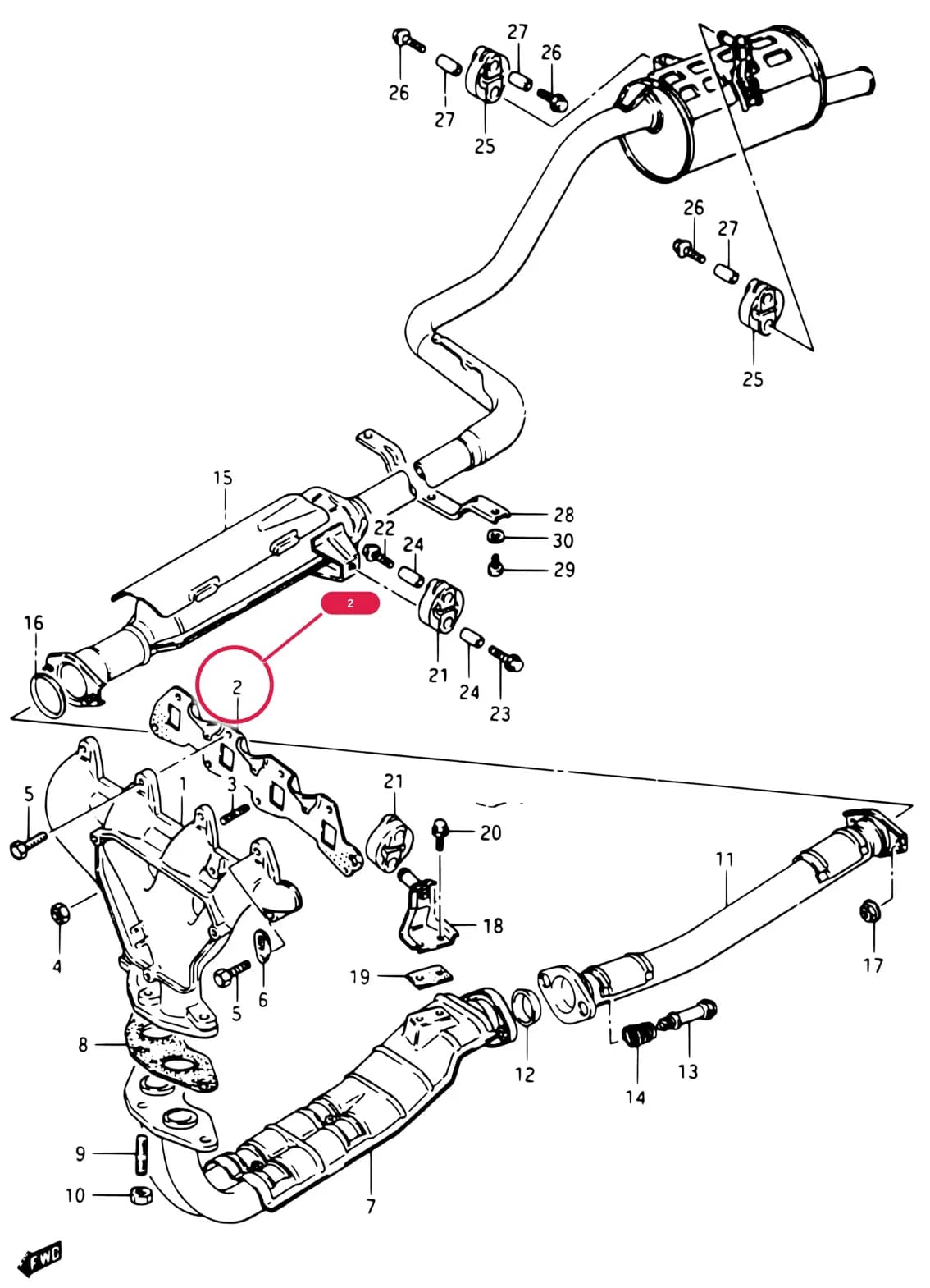 SA413-3 — Exhaust › 28 - EXHAUST SYSTEM (GL, GLS, GLX)