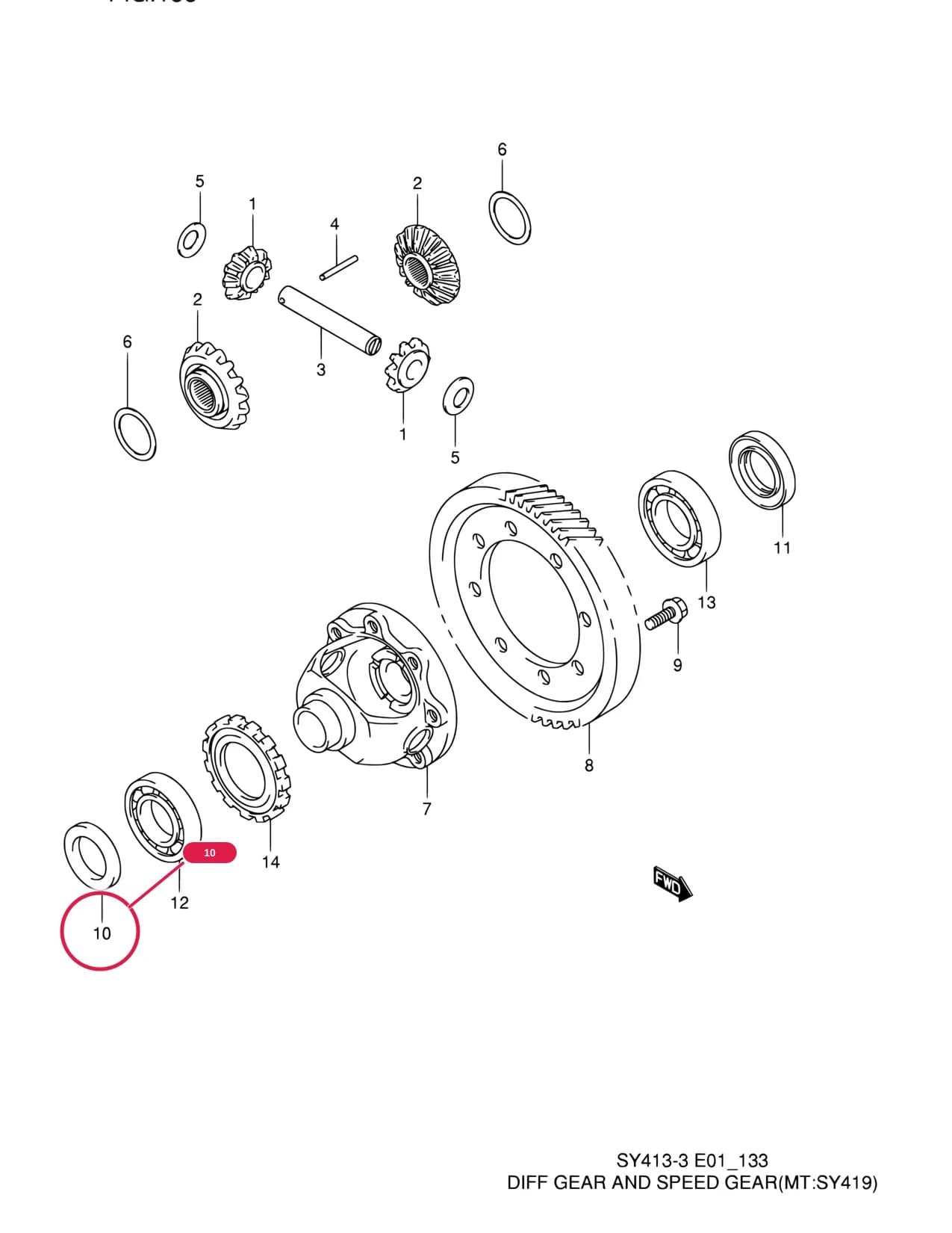 SY419-3 — Transmission › 133 - DIFF GEAR AND SPEED GEAR (MT:SY419)