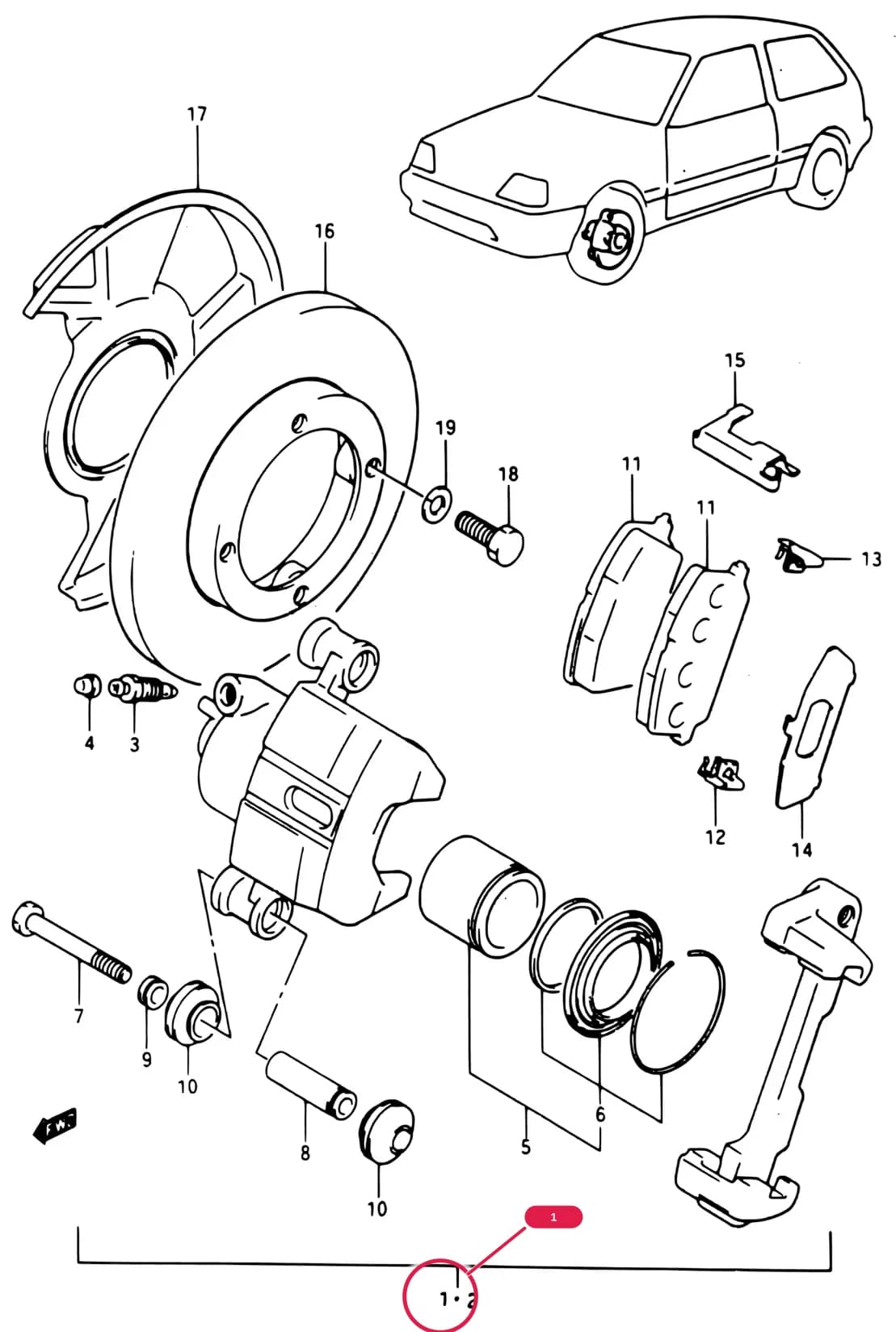 SA413-3 — Brake › 142A - FRONT BRAKE (GL, GLX:E17, E22, E26 )