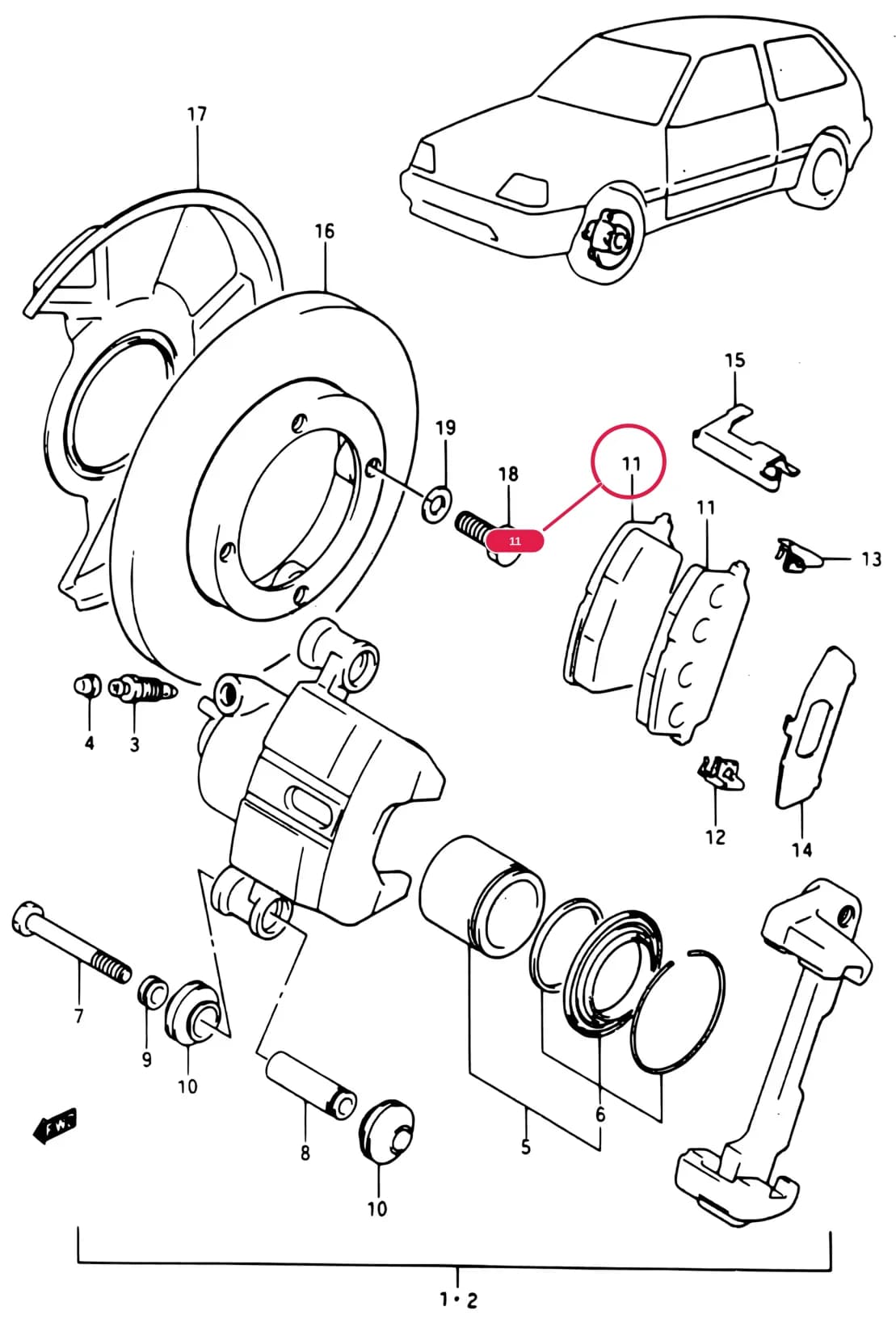 SA413-3 — Brake › 142A - FRONT BRAKE (GL, GLX:E17, E22, E26 )