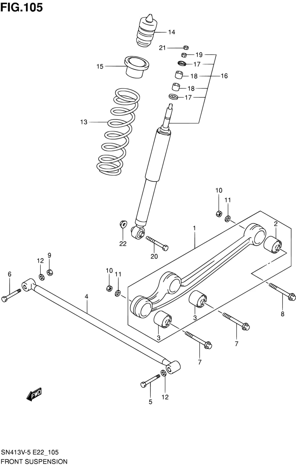 SN413V-6 (E02,E05,E10,E11,E21,E22,E24,E37,E38,E42,E43,E54,E85,E90,E96) — Suspension › 105 - FRONT SUSPENSION