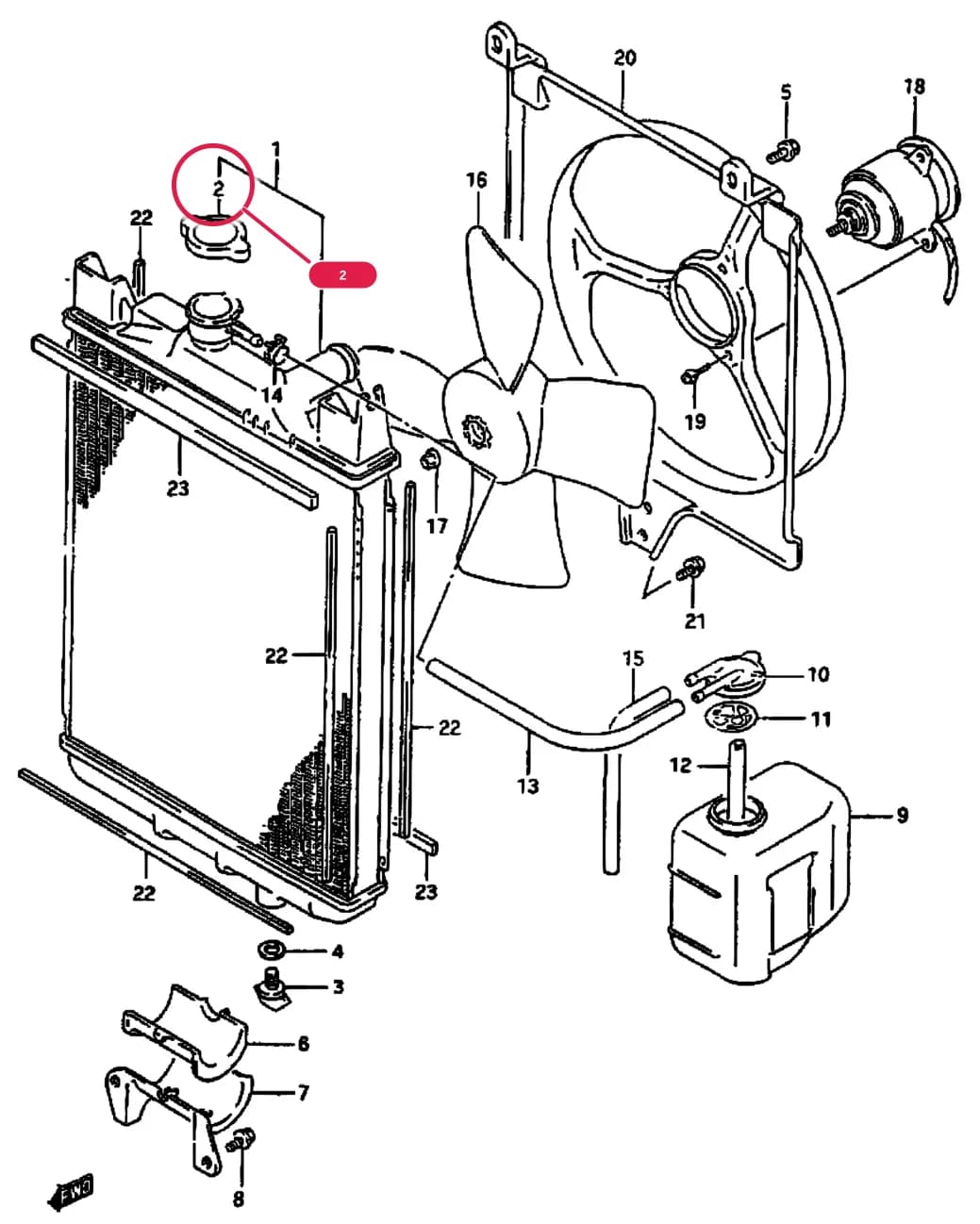 SF413 (E33:MY 1991) — Cooling › 38 - RADIATOR (MT)