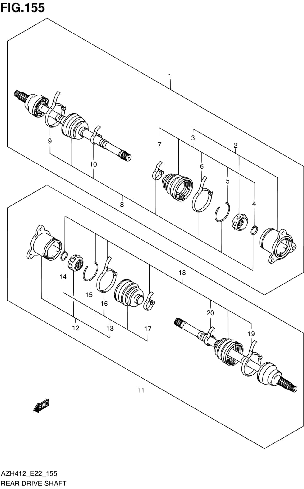 AZH412 (E22) — Suspension › 155 - REAR DRIVE SHAFT (4WD)