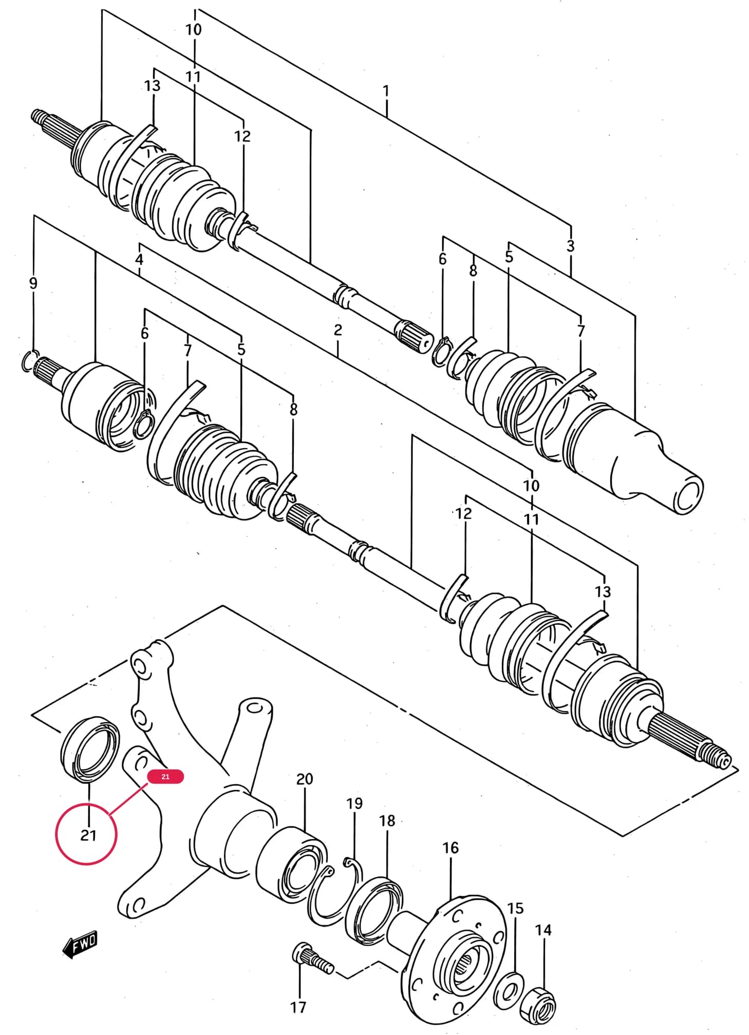 SF413 (E01) — Suspension › 169 - FRONT AXLE (2WD:MT:GL,GS,SDX,GLX)