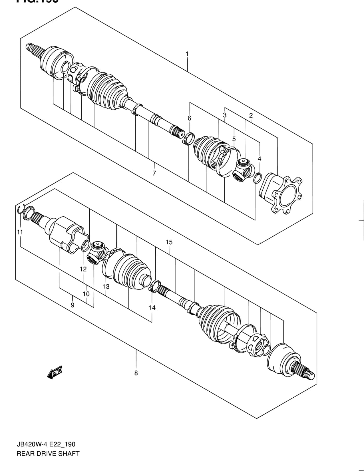 JB420W:2WD JB420W:4WD:4 MODE JB424W JB419WD:4 MODE — JB419WD-5 — Suspension › 190 - REAR DRIVE SHAFT