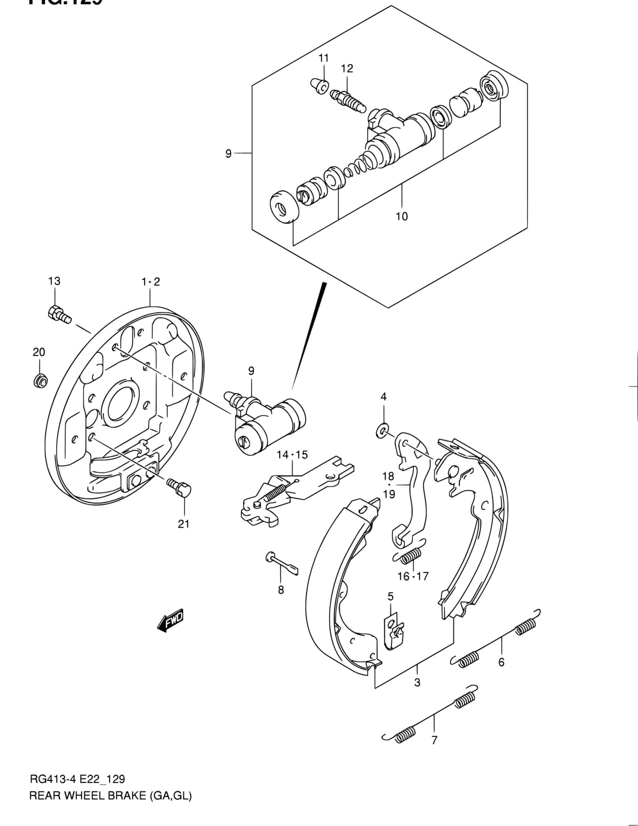 RG413-4 — Brake › 129 - REAR WHEEL BRAKE (GA,GL)