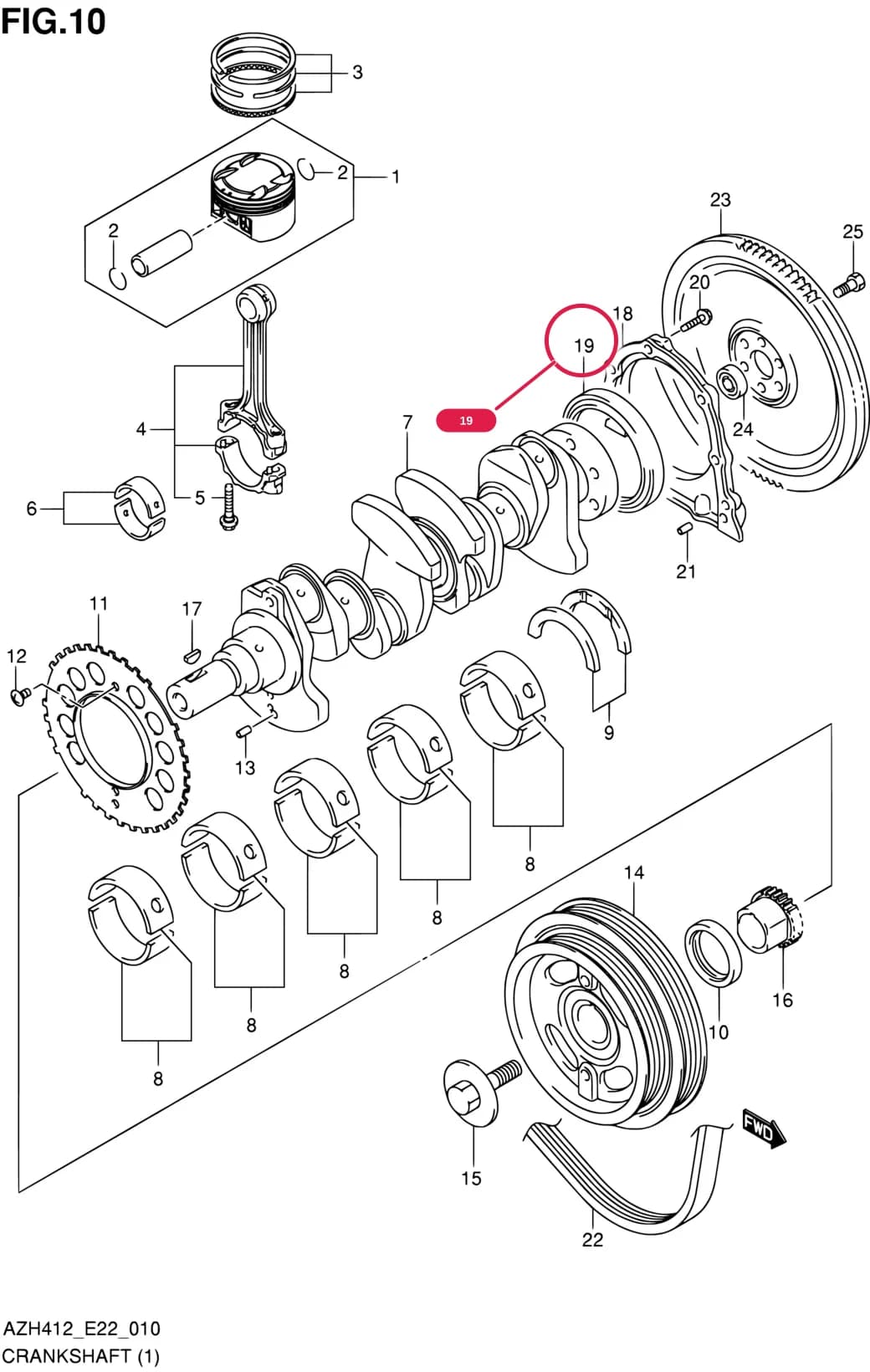 AZH412 (E22) — Engine › 10 - CRANKSHAFT (TYPE 1:K12B)