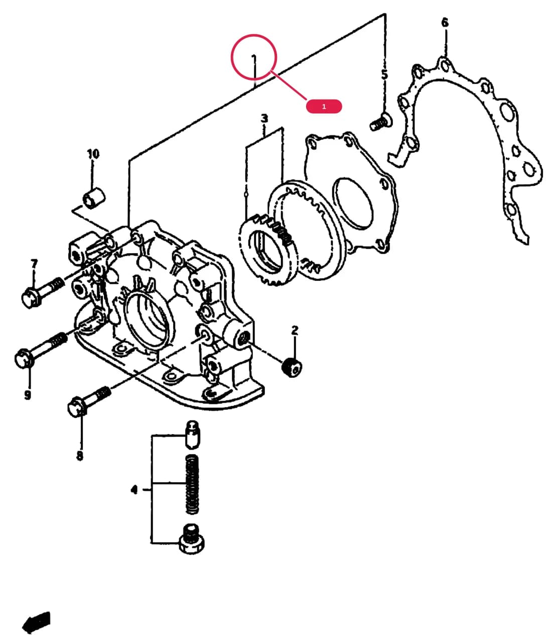 K,V:->16100-73004 USED WITH 01550-06353 (2PCS) — SK410-4 — Lubrication › 23 - OIL PUMP