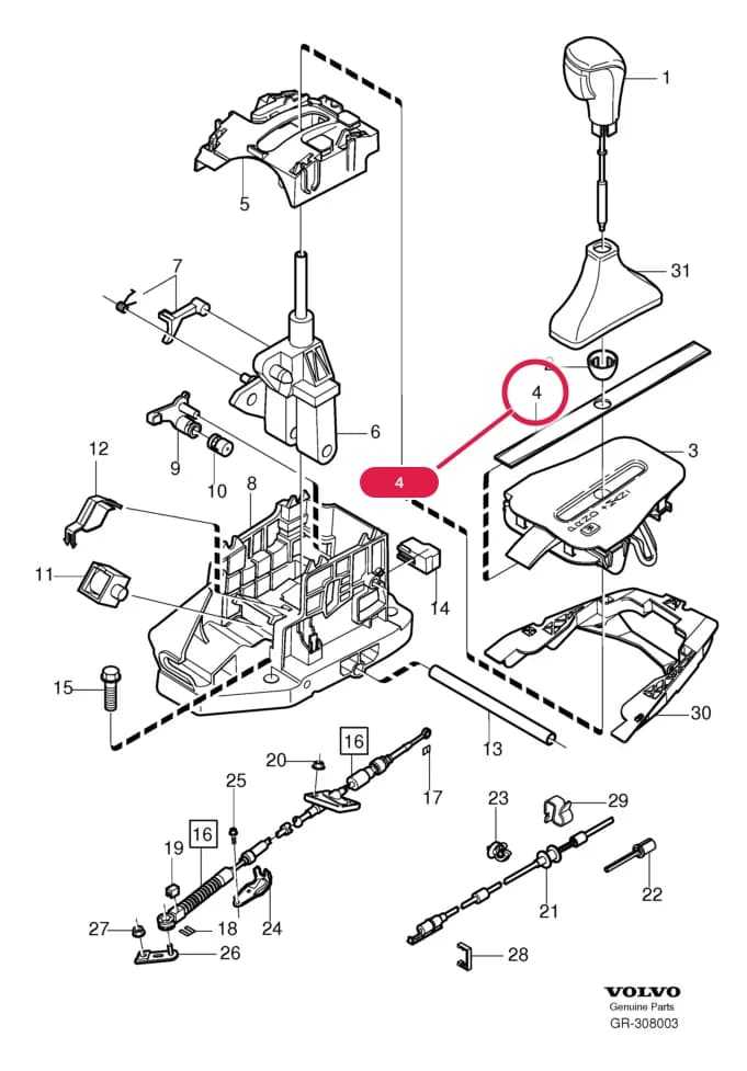 43 Transmission — Subgroups of category: "Transmission" › shift control L.H.D S60, AUTO.TRANS , B5244T5, AW55-50/51SN