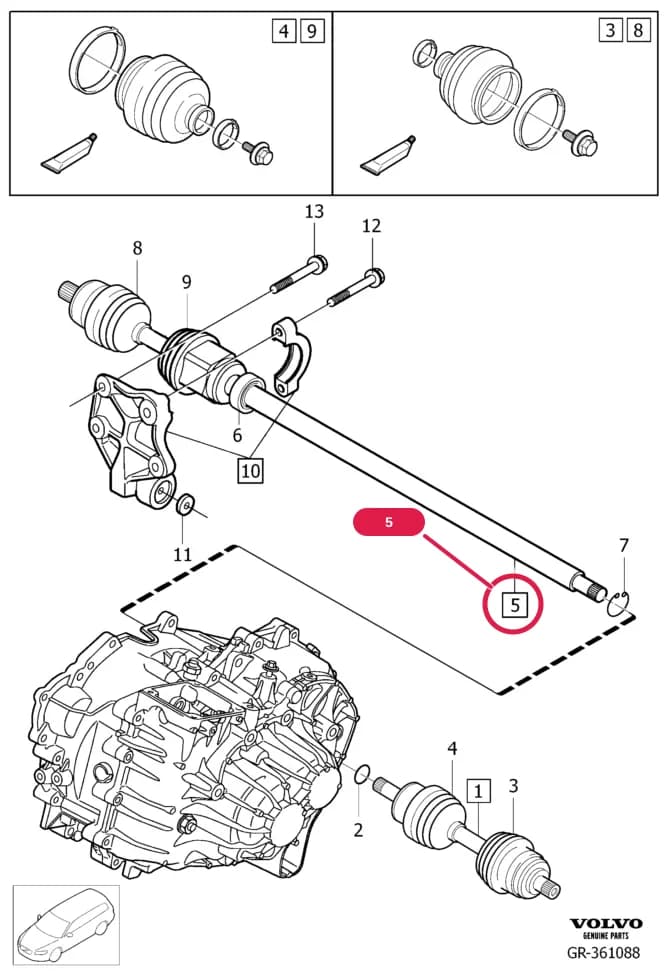 EXCH FOR 31367543, 31272548, 30651671, right — 46 Rear axle, drive shafts — 466 drive shaft, constant velocity joint, drive shaft gear › Drive shafts    , D5204T3, M66