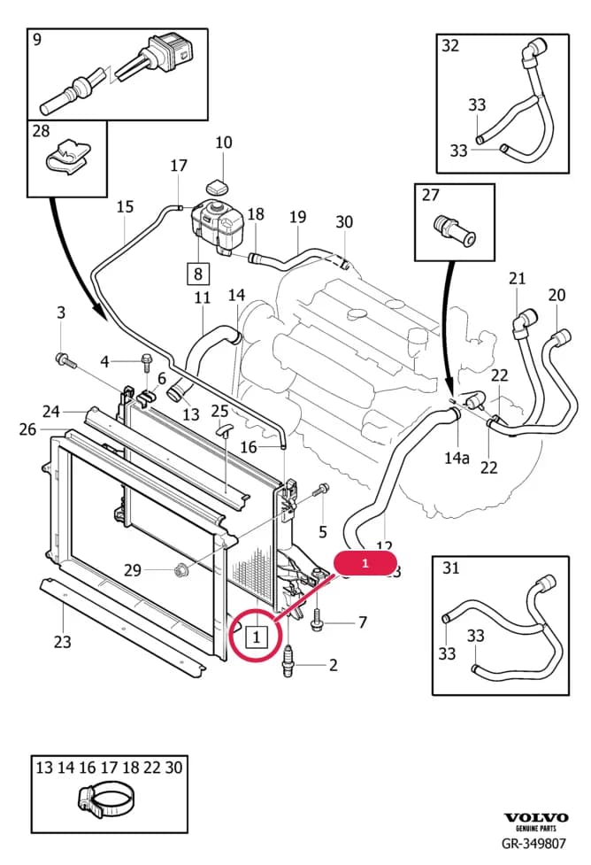 EXC B5244S6, W/O Premair — 26 Cooling system — Subgroups of category: "Cooling system" › radiator expansion tank hoses  5CYL , B5244T5, AW55-50/51SN