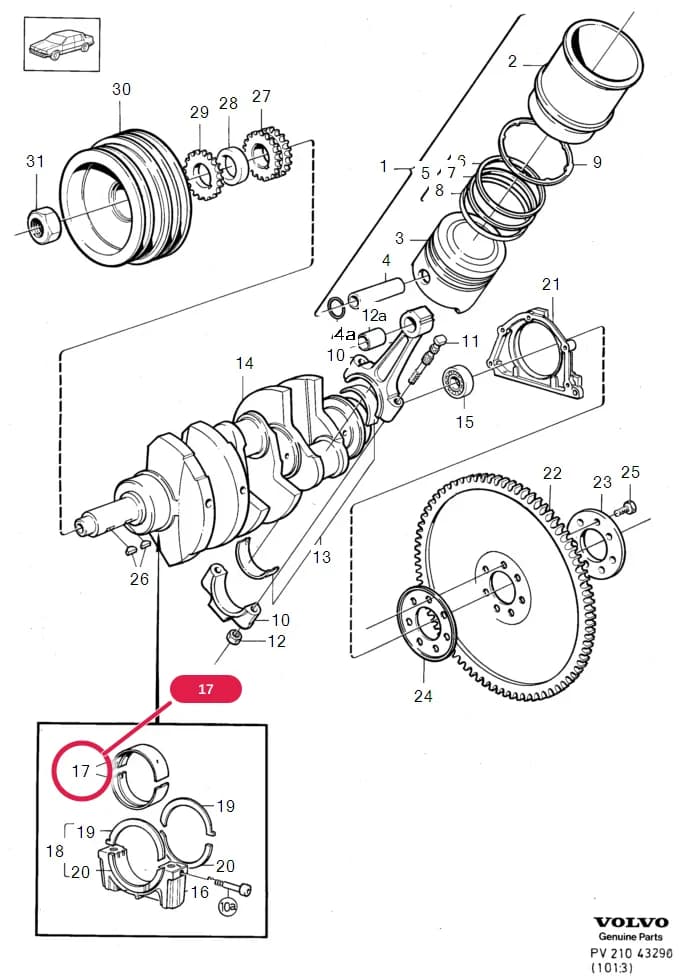 21 Engine — Subgroups of category: "Engine" › crank mechanism 1990 B280F , B280F