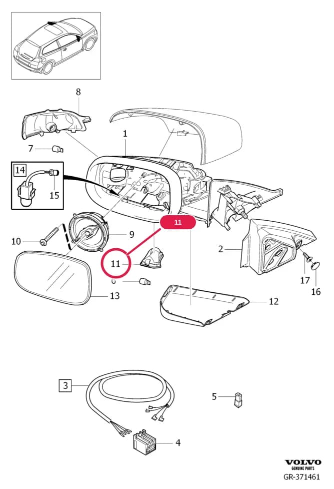 84 Exterior trim, glass, weatherstrips — 846 outside mirrors › rearview mirrors electric folding  Volvo Cars North America , L.H.D