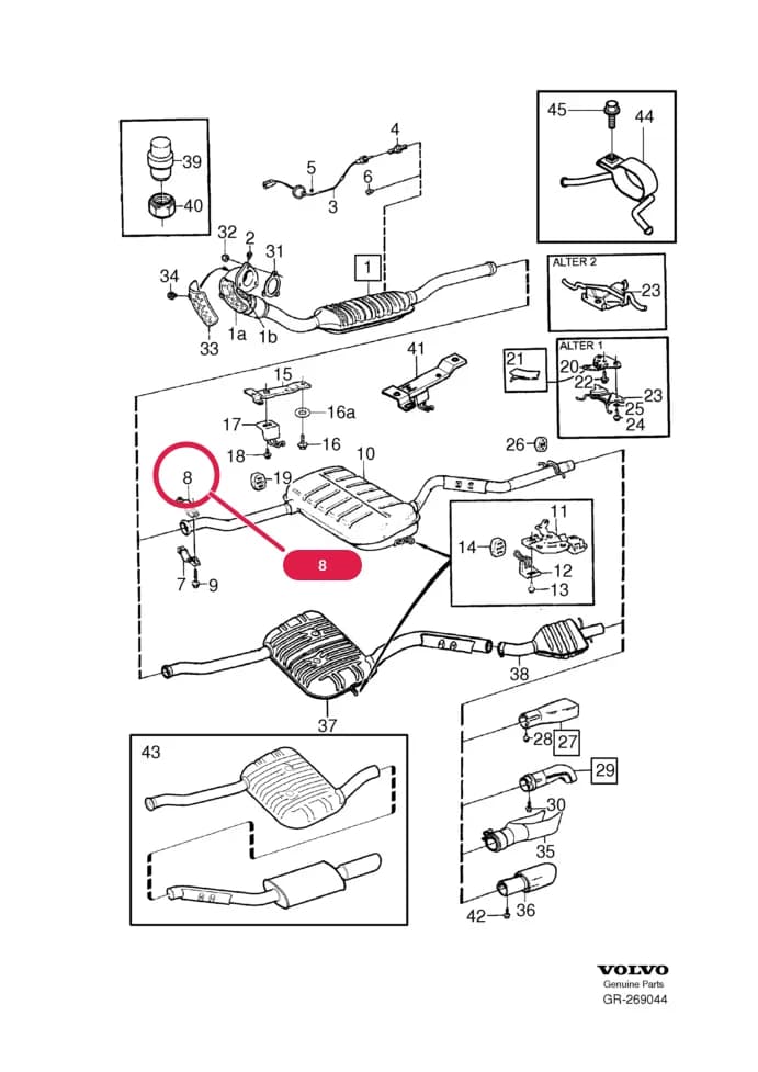 25 Intake and exhaust system — Subgroups of category: "Intake and exhaust system" › exhaust system 5CYL 2WD EXC (JP), (AU) , B5234T9, AW55-50/51SN
