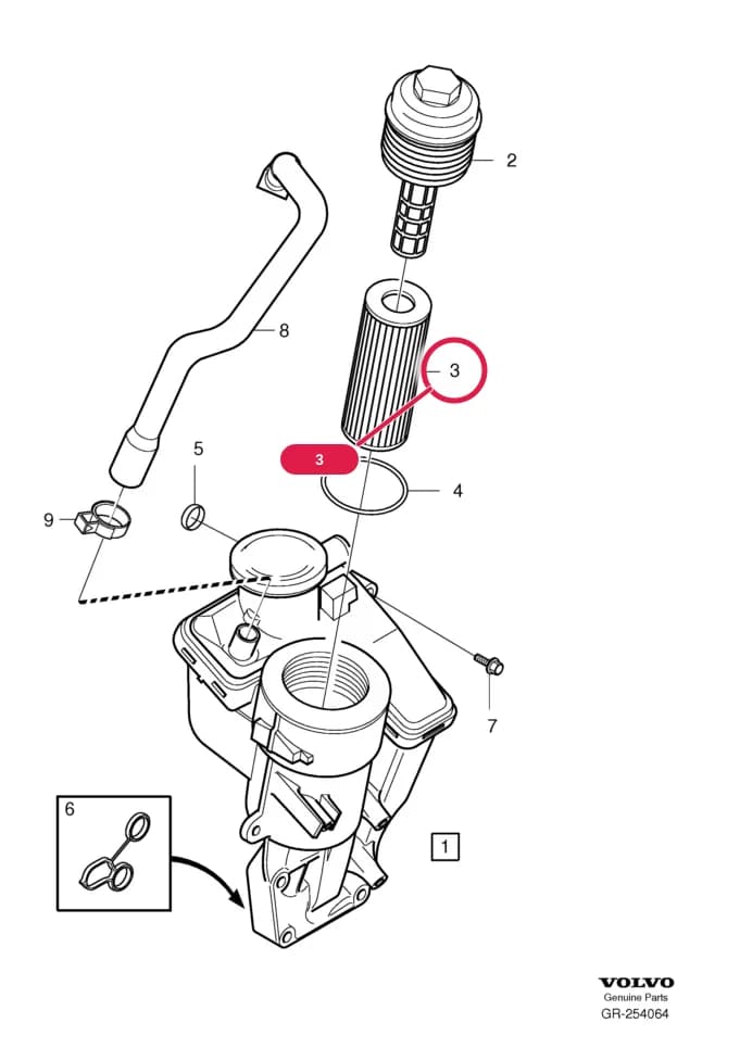 22 Lubricating and oil system — 222 oil filter › oil filter    5CYL , B5254T7