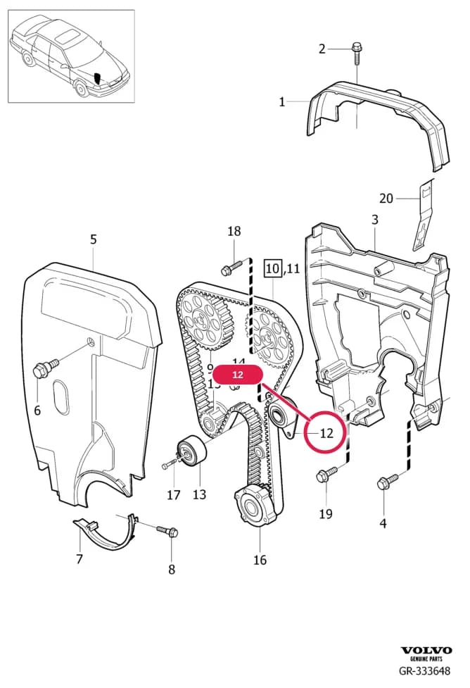 21 Engine — Subgroups of category: "Engine" › belt drive 4VALVE For cars with mechanical belt tensioner.,5CYL ENG 1266128- , B5244T7