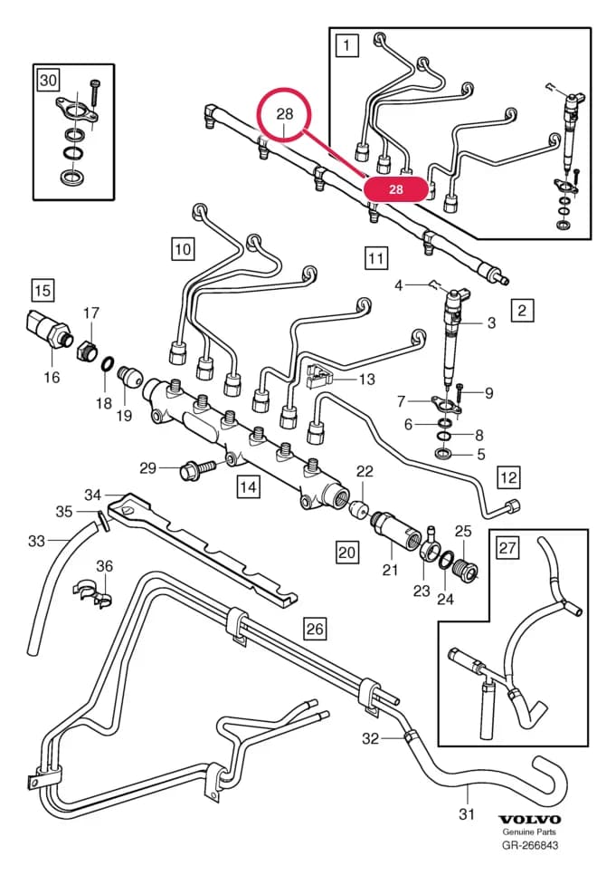 23 Fuel system — Subgroups of category: "Fuel system" › Fuel pressure pipes with fittings  D5244T/T2 , D5244T