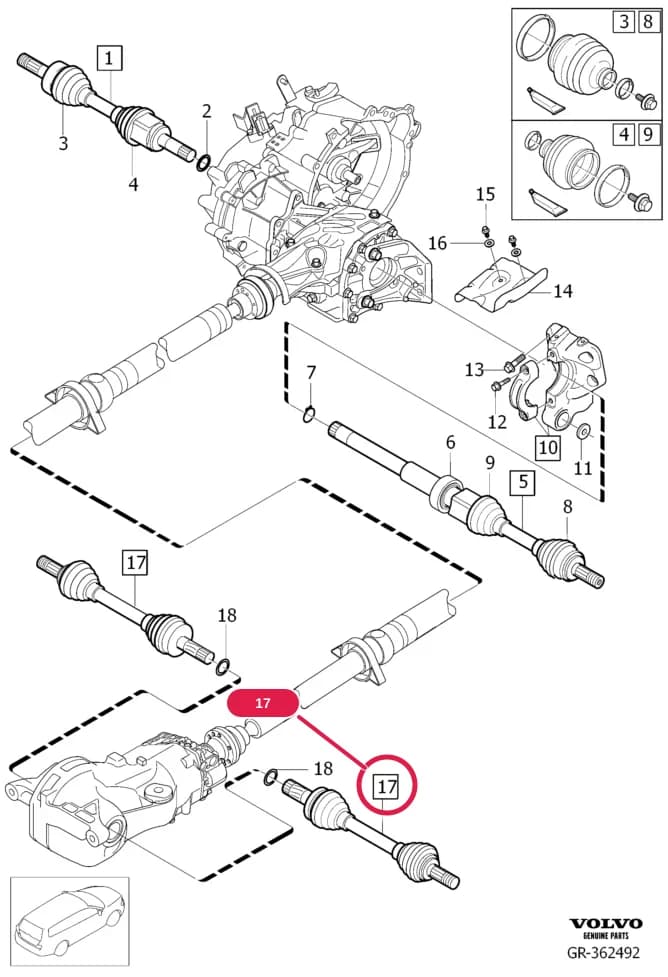 rear, CH -146100, EXCH FOR 31259504, 30681132 — 46 Rear axle, drive shafts — 466 drive shaft, constant velocity joint, drive shaft gear › Drive shafts    , B6324S4, TF-80SC AWD