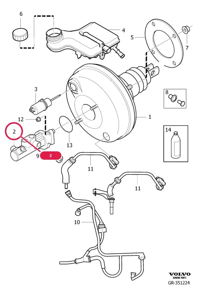 52 Hydraulic/Vacuum-hydraulic brakes — 521 master cylinder, brake servo › master cylinder, power brake booster    , B5254T7, L.H.D