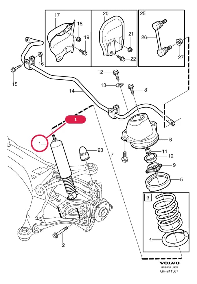 Chassis number (subgroup: identification plate  V70 FC 1; CH -239184, FC 2; CH -244662, XC70 CH -74696, S60 CH -178053 ) — 72 Springs — Subgroups of category: "Springs" › Rear suspension  2WD , AW55-50/51SN