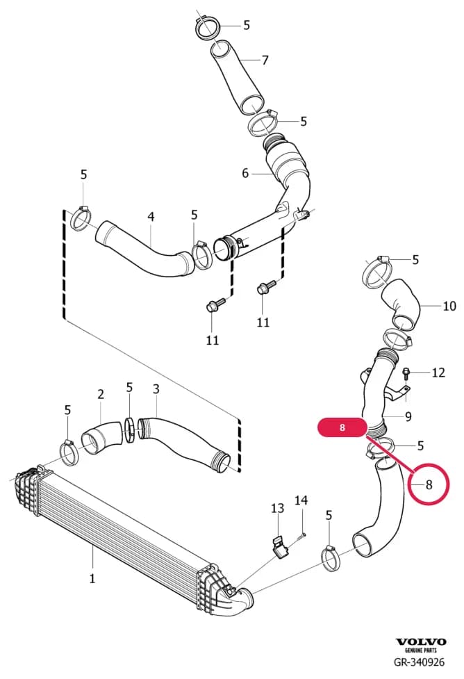 26 Cooling system — 265 charge air cooler with connection › intercooler    , D5204T