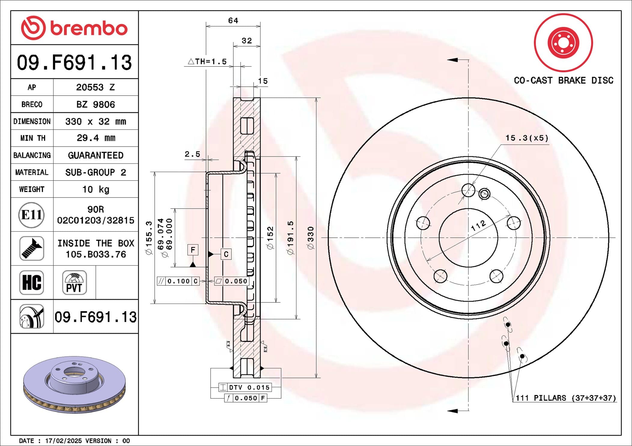 Brake Disc — BREMBO 09.F691.13