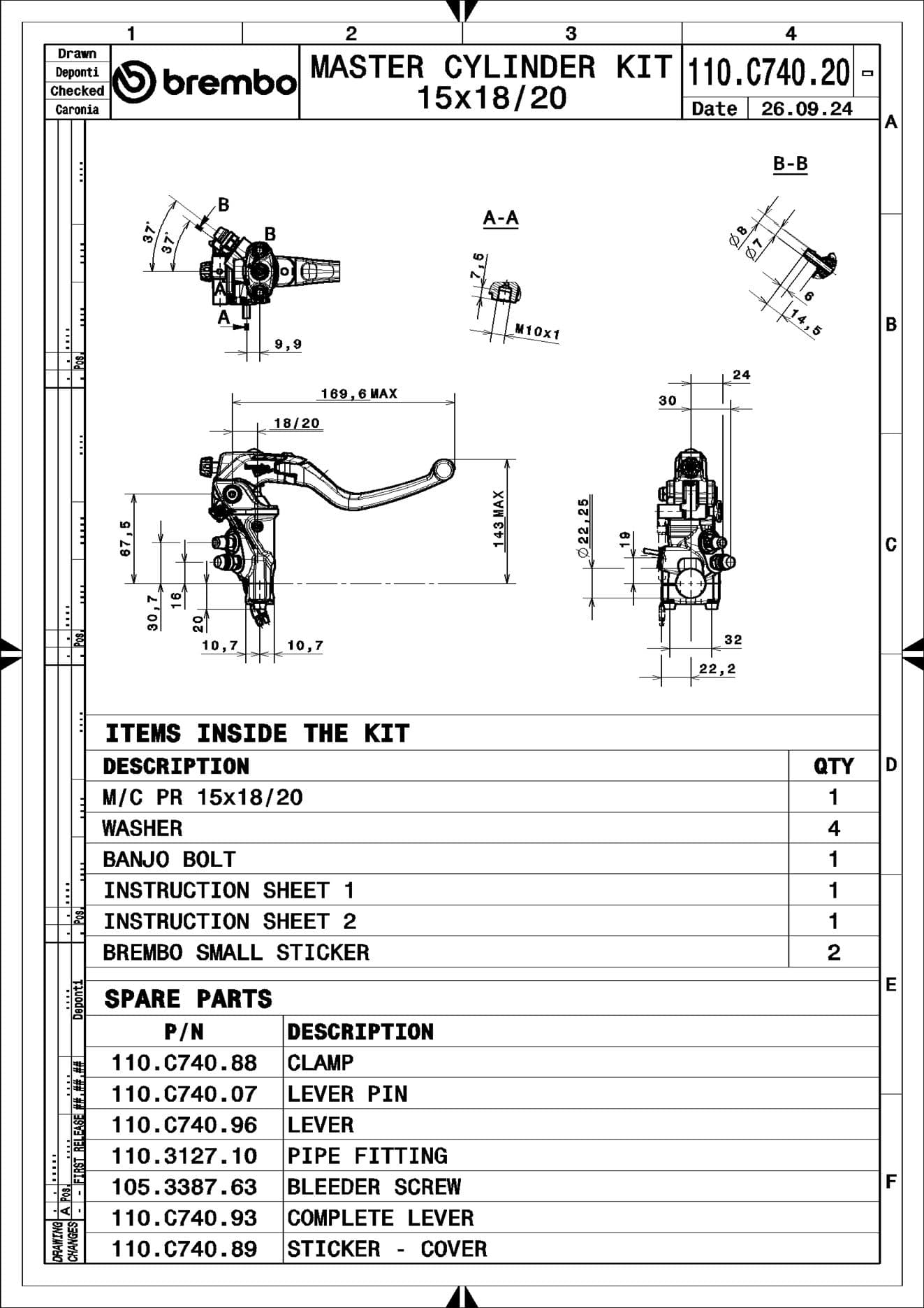 UPGRADE - BrakeMasterCylinder - RCS Corsacorta (BREMBO 110C74020)