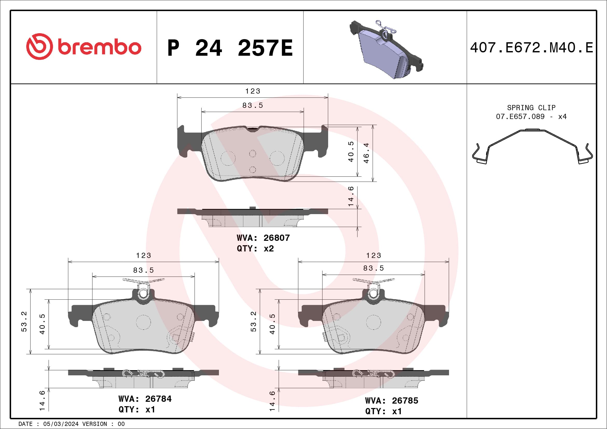 Brake pad set — BREMBO P 24 257E